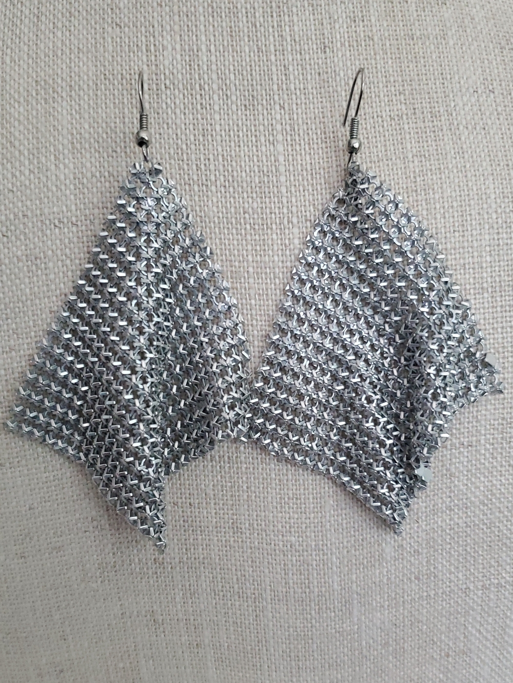 Silver Mesh Drop Earrings - Lightweight Metallic Statement